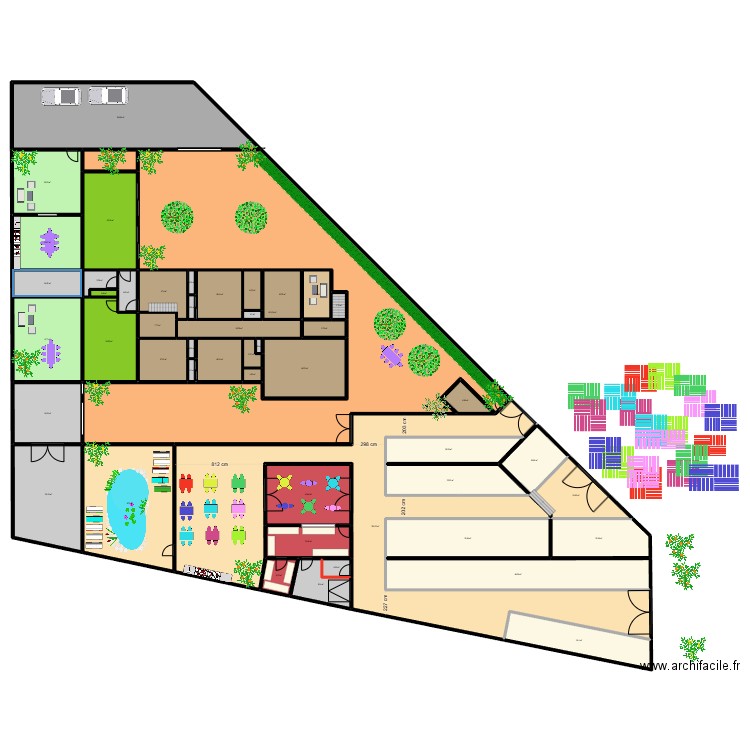 RESTO NORD + STANDS 0811E. Plan de 50 pièces et 1824 m2