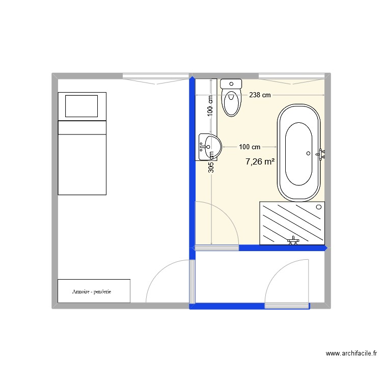 Nouvelle sdb. Plan de 1 pièce et 7 m2