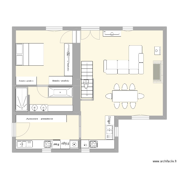 plan aménagement 2. Plan de 4 pièces et 75 m2