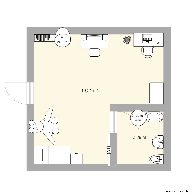 ma chambre de reve . Plan de 2 pièces et 22 m2