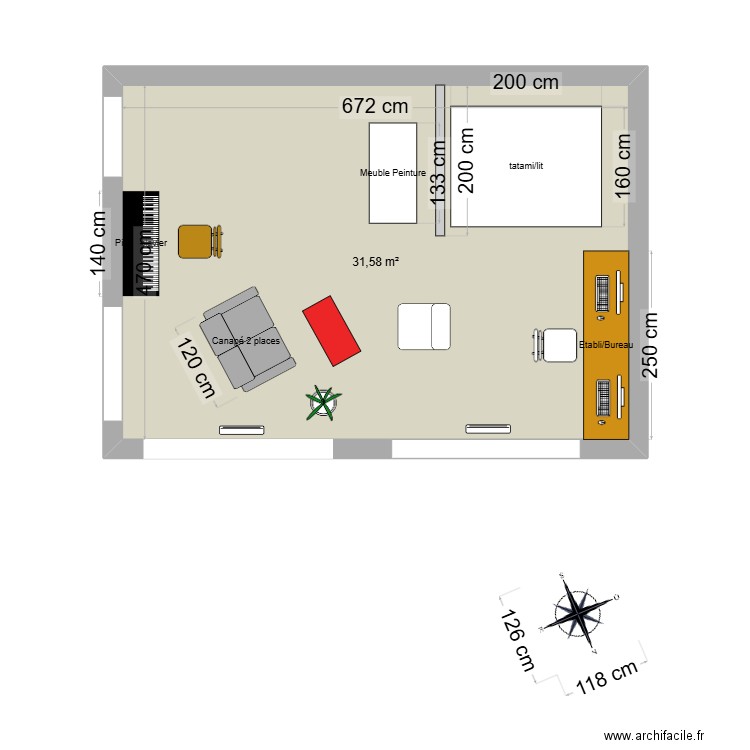 bsl. Plan de 1 pièce et 32 m2