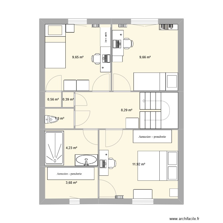 Etage 2 avec rad version 4 c. Plan de 9 pièces et 50 m2