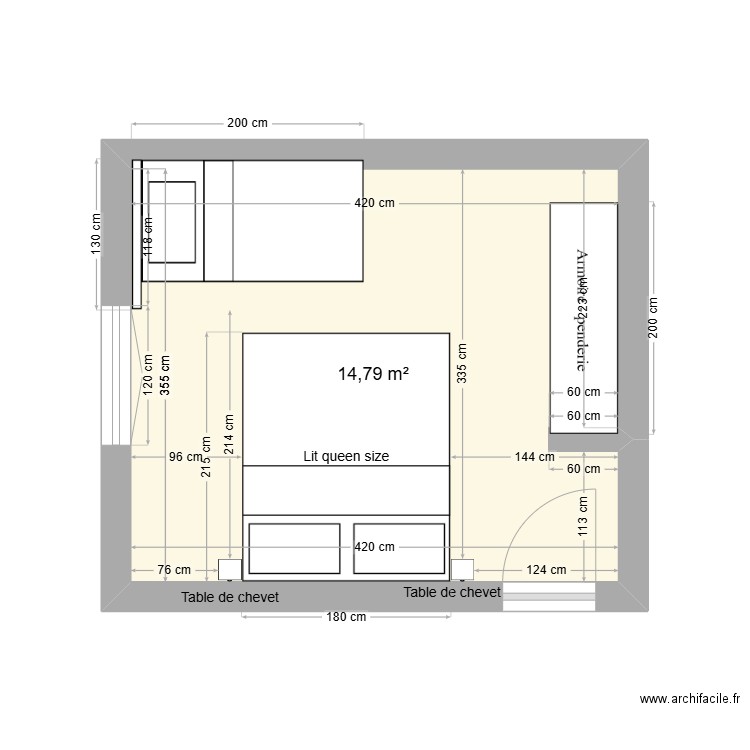 Maman_Chambre_Etage. Plan de 1 pièce et 15 m2