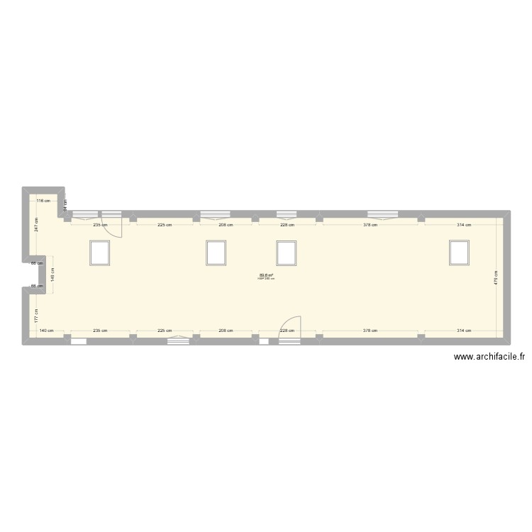 plan d'origine. Plan de 1 pièce et 90 m2