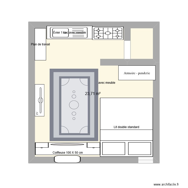 PLAN REZ CHAUSSE. Plan de 1 pièce et 24 m2