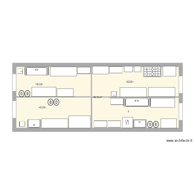 ZAMBIA kitchen DImension. Plan de 1 pièce et 48 m2