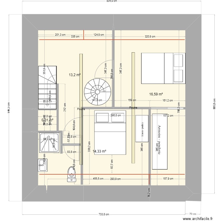 Pargo. Plan de 4 pièces et 45 m2