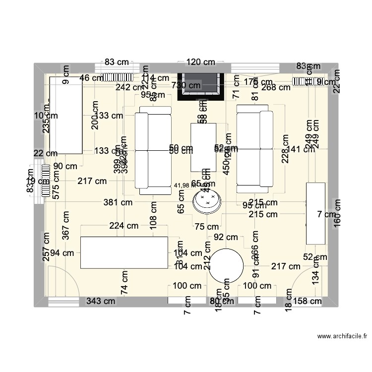 Salon DLBF. Plan de 1 pièce et 42 m2