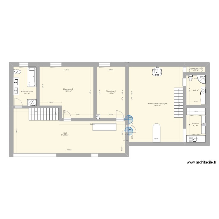 Bomal 1er étage. Plan de 8 pièces et 111 m2