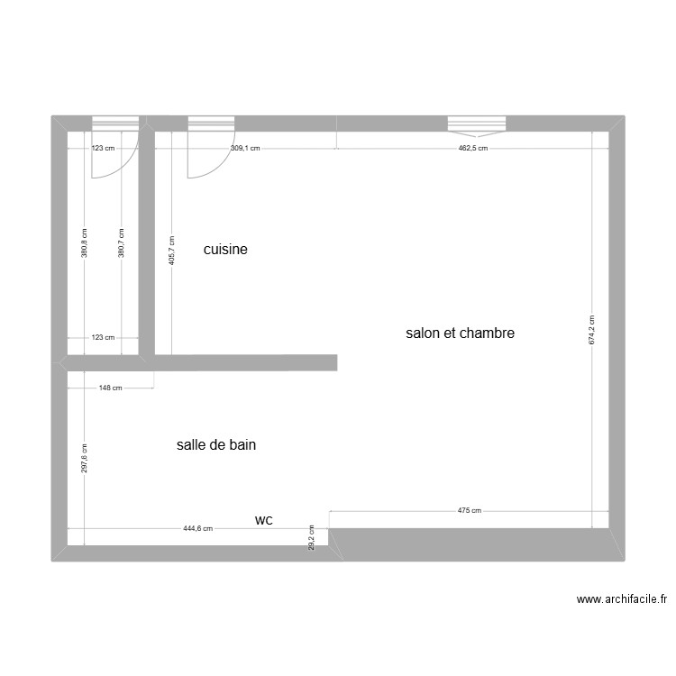 la coursière 2.0. Plan de 2 pièces et 62 m2