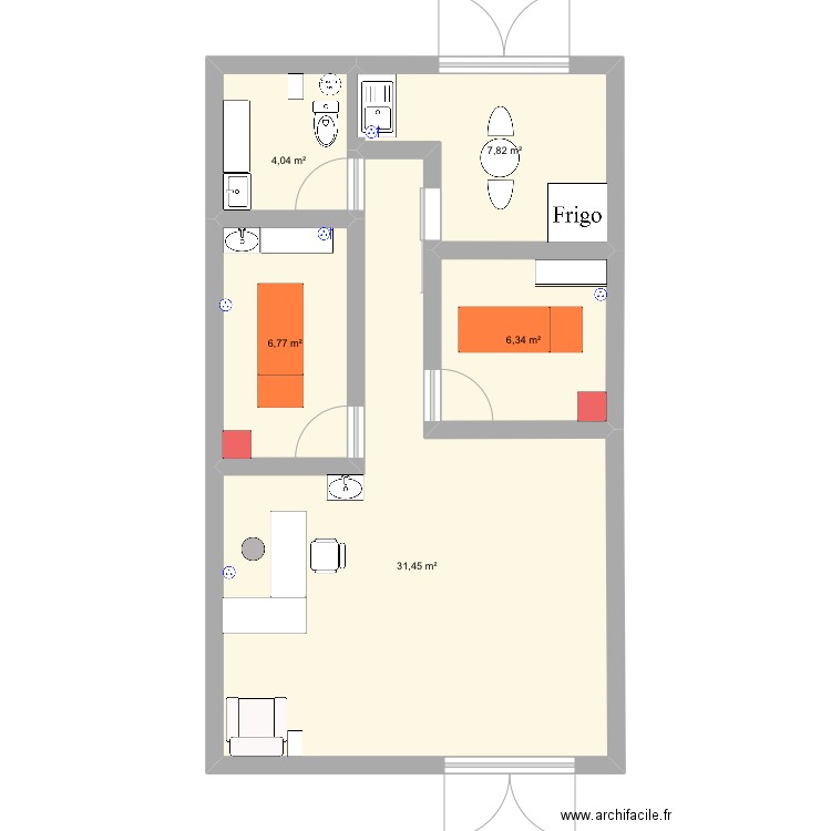 Institut de beauté b. Plan de 5 pièces et 56 m2