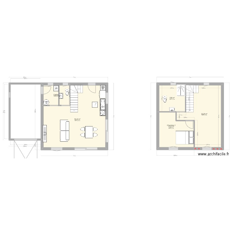 Maison carrée mars. Plan de 5 pièces et 83 m2