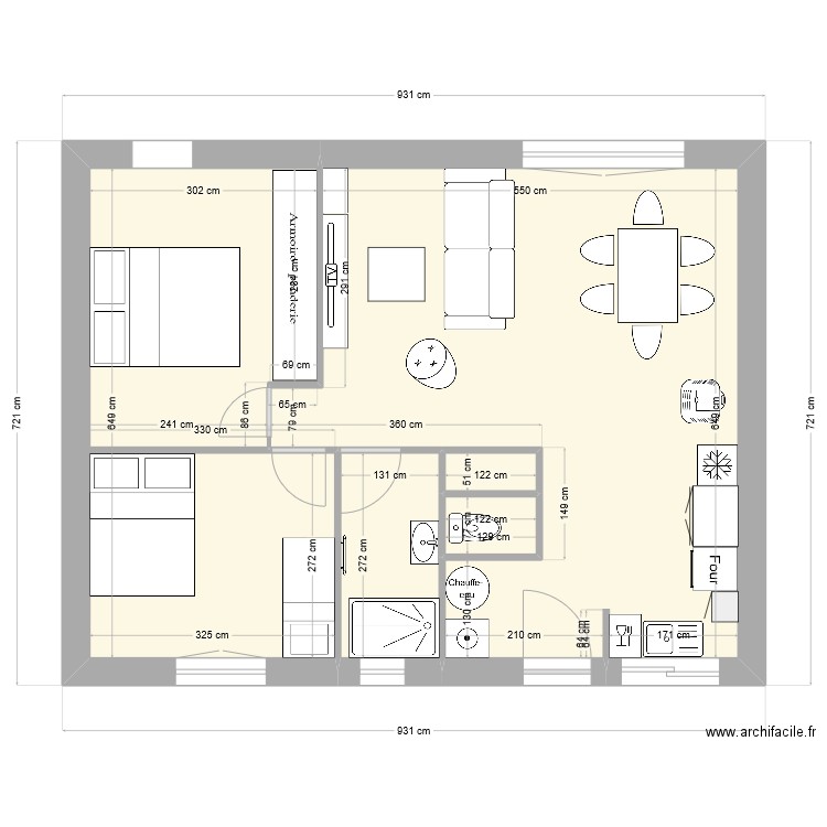 riaille. Plan de 5 pièces et 54 m2