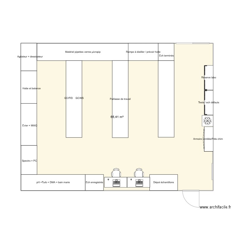 Labo. Plan de 1 pièce et 65 m2