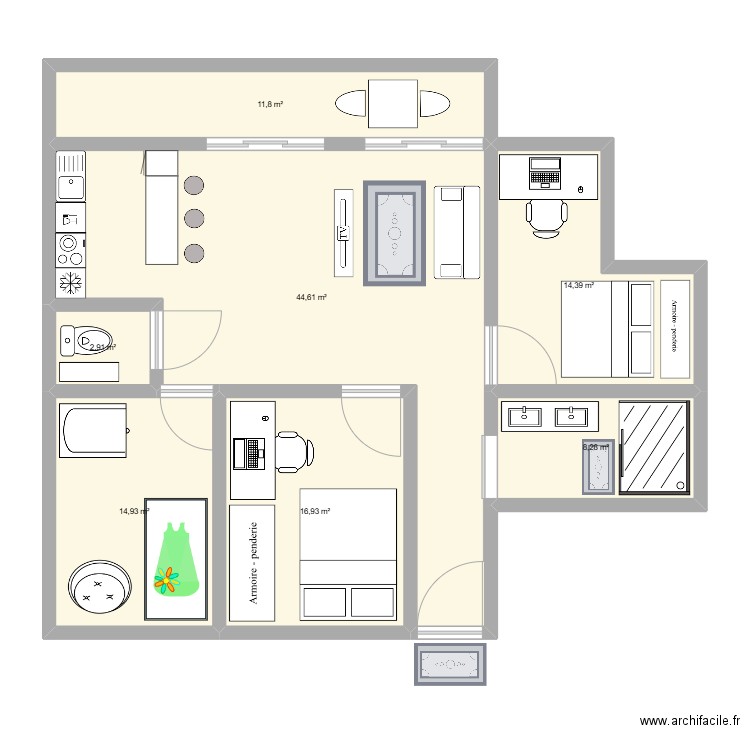 idee appart. Plan de 7 pièces et 114 m2