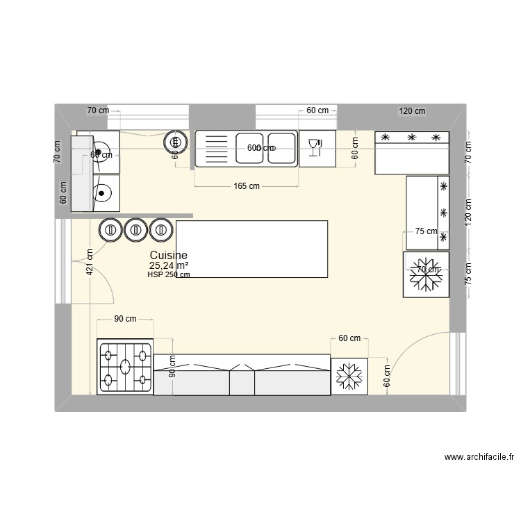 cuisine buanderie. Plan de 1 pièce et 25 m2