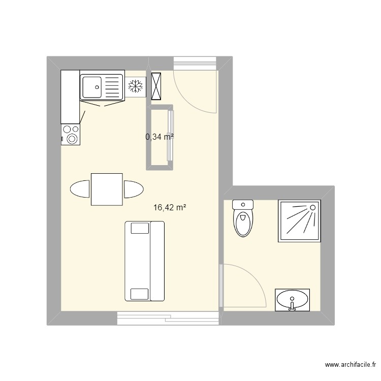 SOFIANE. Plan de 2 pièces et 17 m2