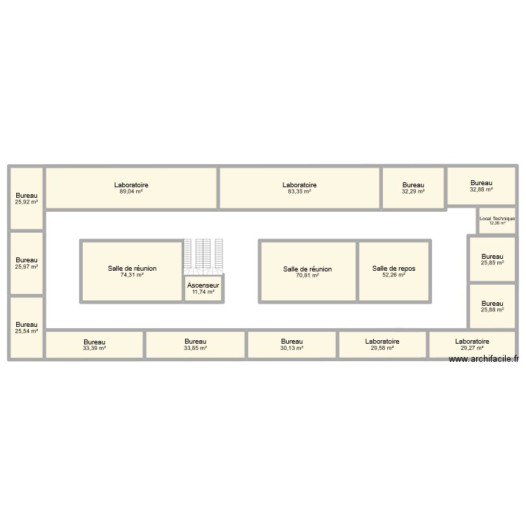 N1-be. Plan de 19 pièces et 744 m2