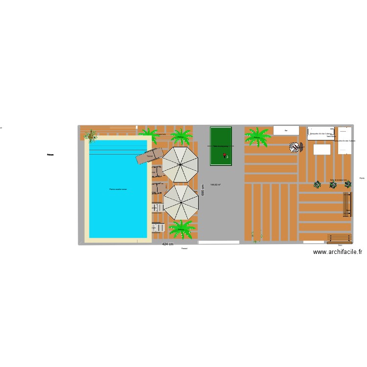 Grange piscine. Plan de 1 pièce et 145 m2