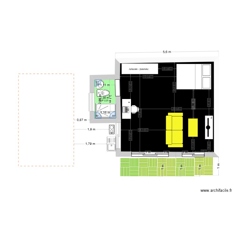 maison sandra 3. Plan de 2 pièces et 27 m2