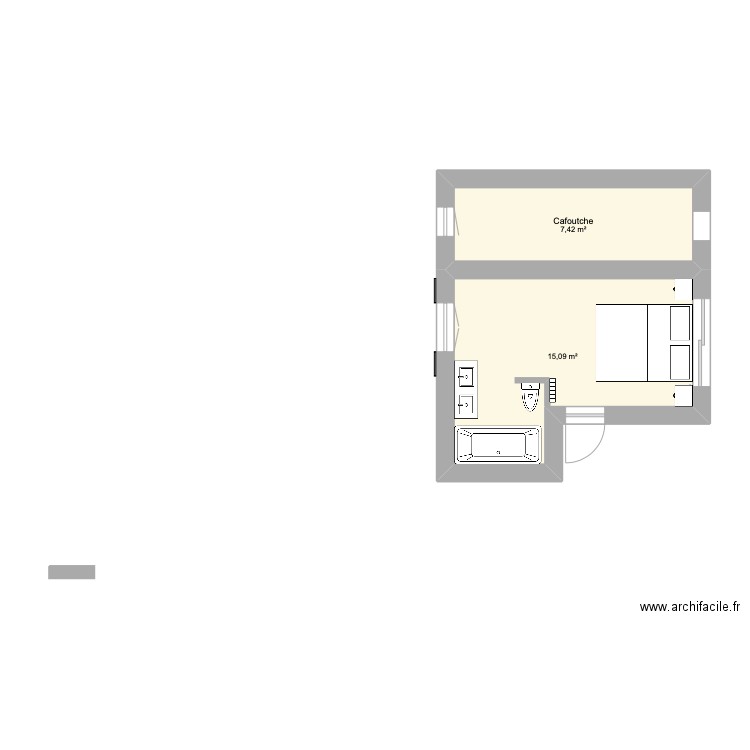 Suite parentale travaux 2025. Plan de 2 pièces et 23 m2