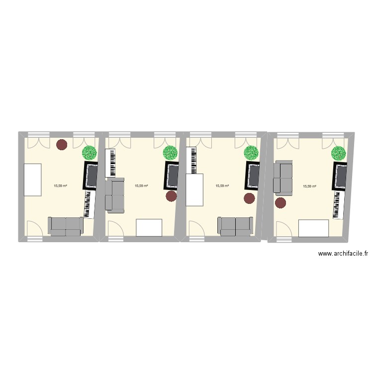 salon. Plan de 1 pièce et 16 m2