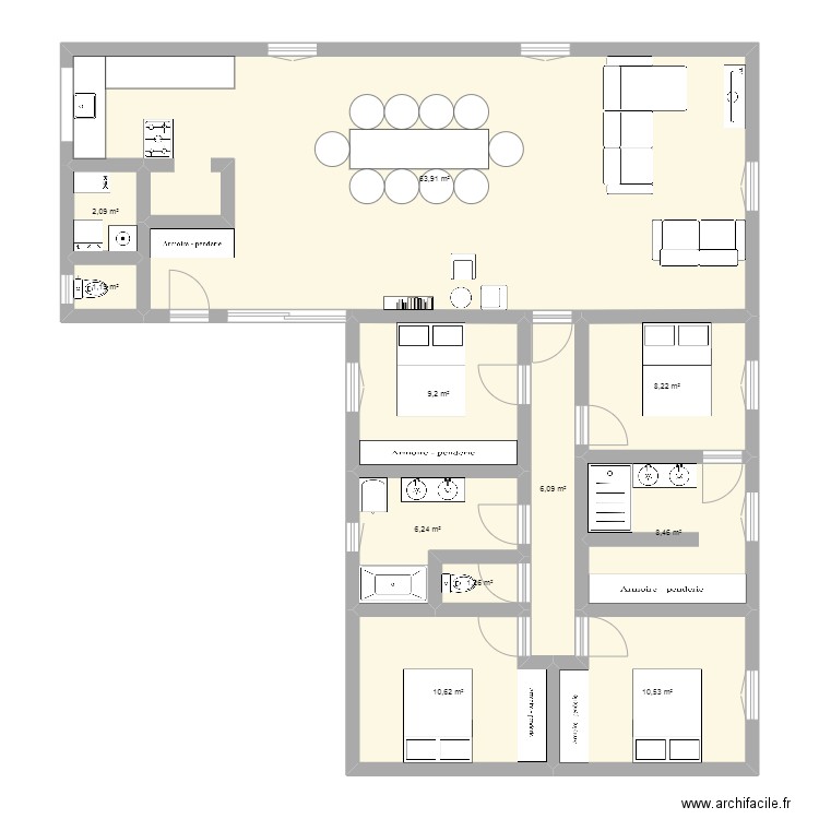 maison à construire. Plan de 11 pièces et 128 m2