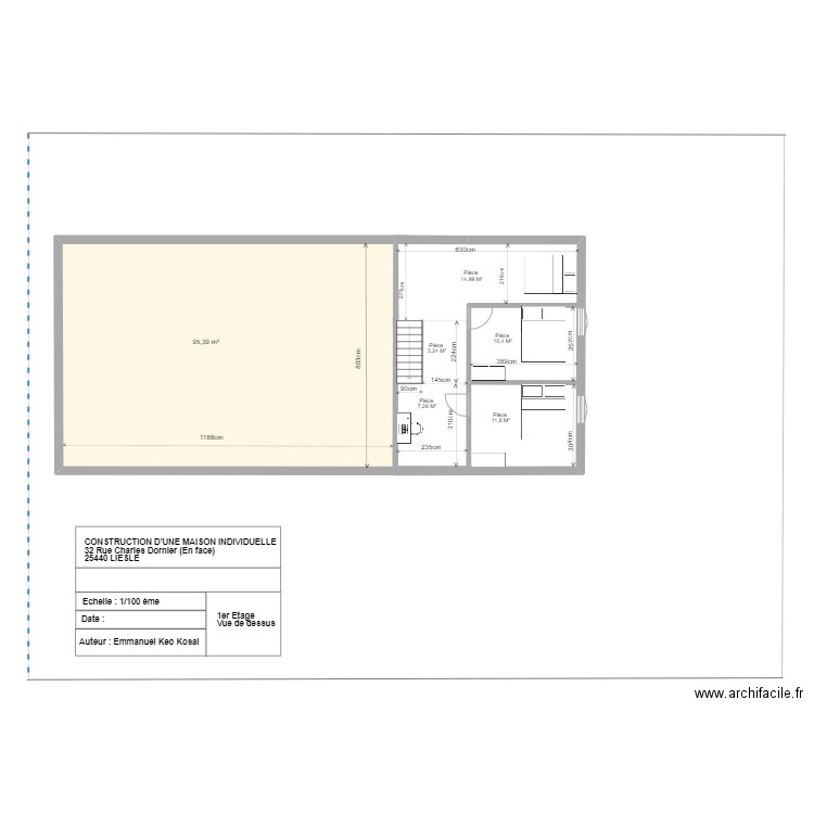 Etage. Plan de 1 pièce et 95 m2