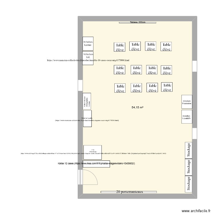 Ma classe idéale. Plan de 1 pièce et 54 m2