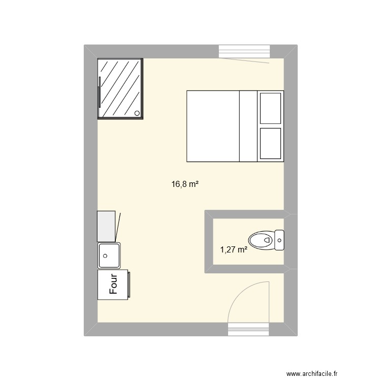 Chambre de passage le Cloître. Plan de 2 pièces et 18 m2