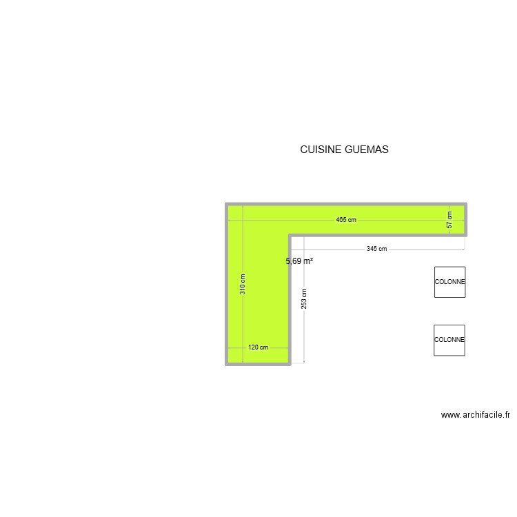 GUEMAS. Plan de 1 pièce et 6 m2