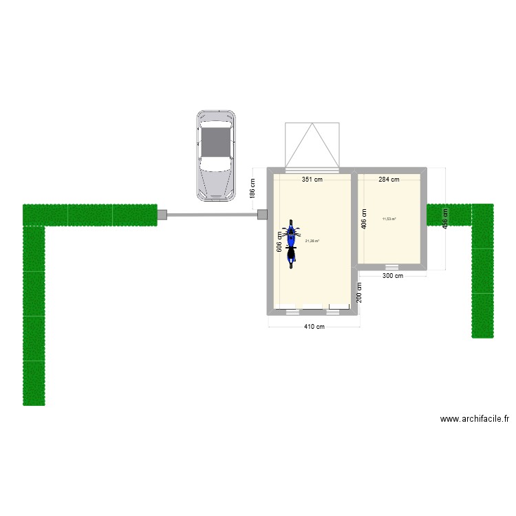 garage moto. Plan de 2 pièces et 33 m2