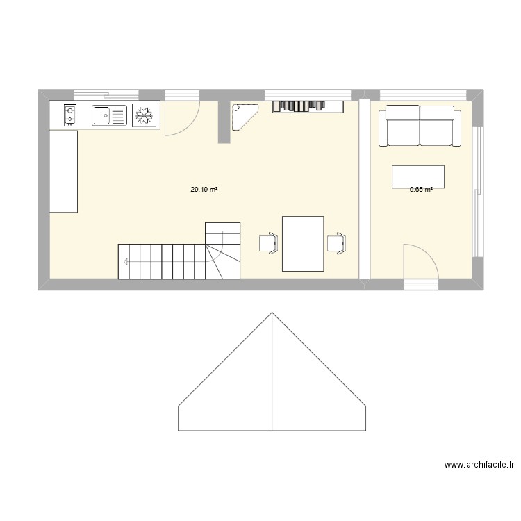 TRAOU 2. Plan de 2 pièces et 39 m2