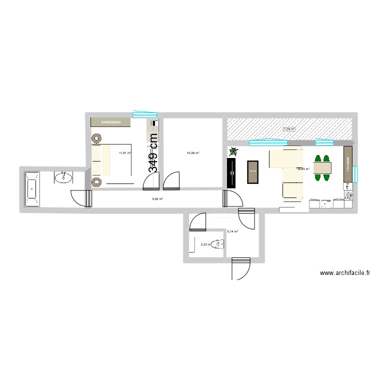 plan appartement . Plan de 7 pièces et 62 m2