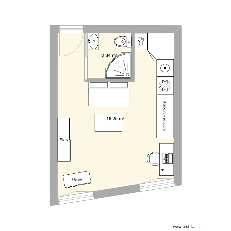 blainville 1. Plan de 2 pièces et 21 m2