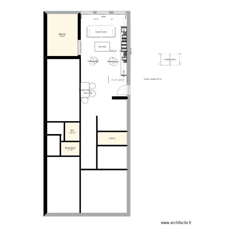 Plan KI_salon. Plan de 4 pièces et 15 m2