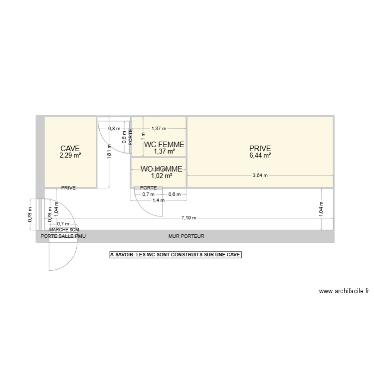 WC - CAFE DES SPORTS- ABANCOURT. Plan de 4 pièces et 11 m2