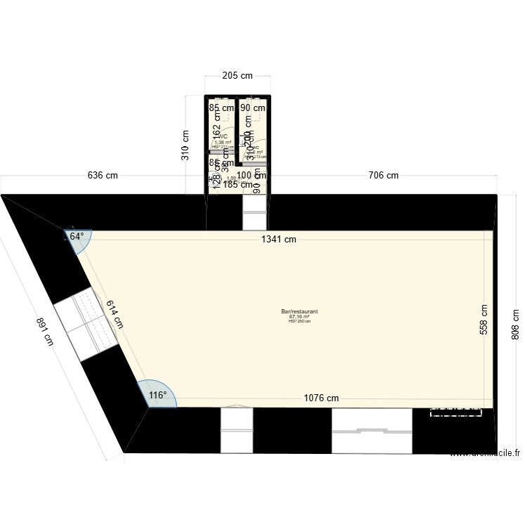 Local SPSB actuel. Plan de 4 pièces et 72 m2