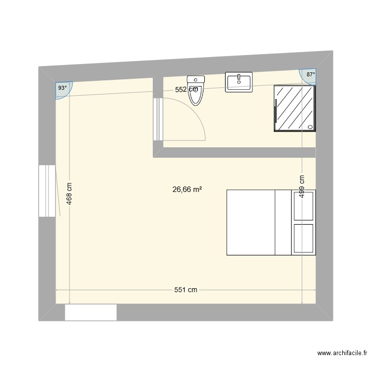 agrandissement. Plan de 1 pièce et 27 m2