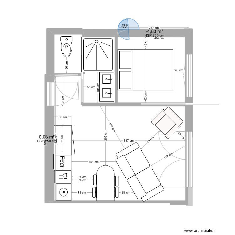 Studio CHARPENTIER 2. Plan de 2 pièces et 1 m2