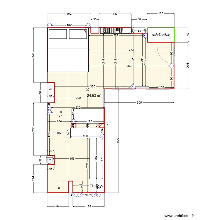 GdT. Plan de 3 pièces et 25 m2