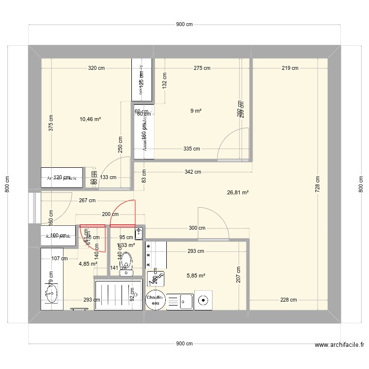 Isa9x8v1. Plan de 6 pièces et 58 m2