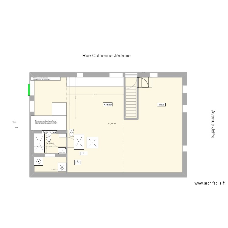 1er étage-pour sdb. Plan de 2 pièces et 87 m2