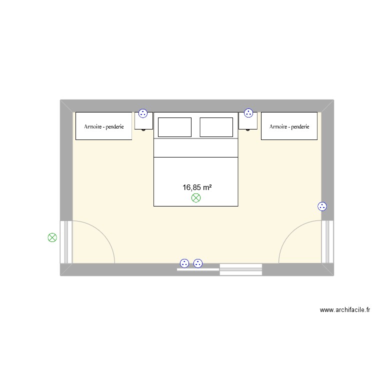 Chambre parentale. Plan de 1 pièce et 17 m2