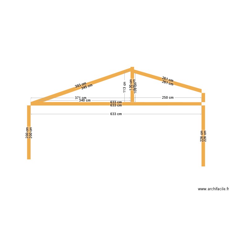 charpente auvent vue face interieur. Plan de 0 pièce et 0 m2