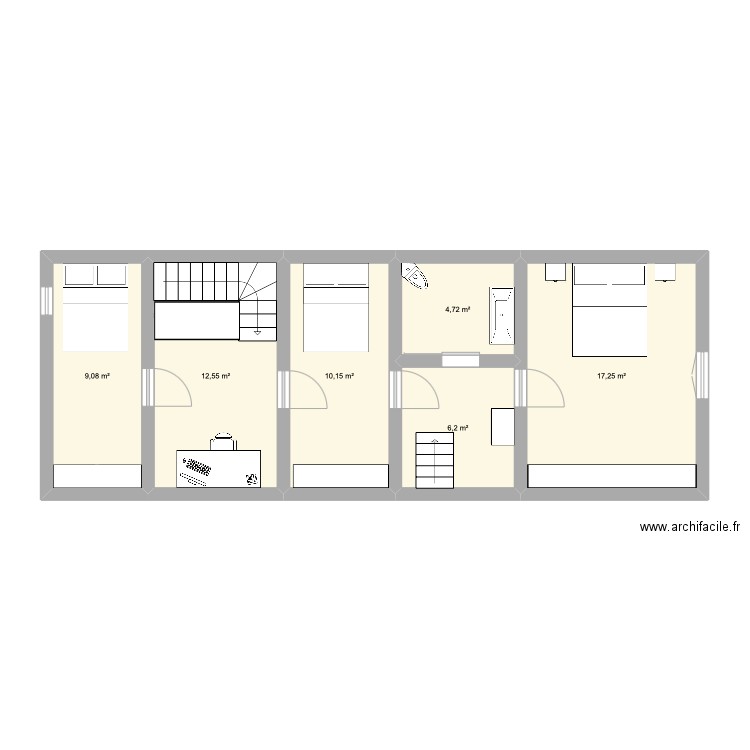 étage longuenoe. Plan de 6 pièces et 60 m2