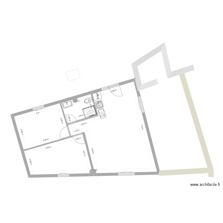 low-kam 1. Plan de 2 pièces et 65 m2