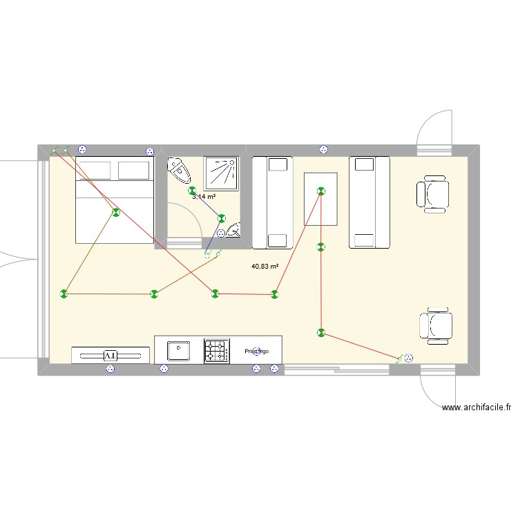 camion jerome. Plan de 2 pièces et 44 m2