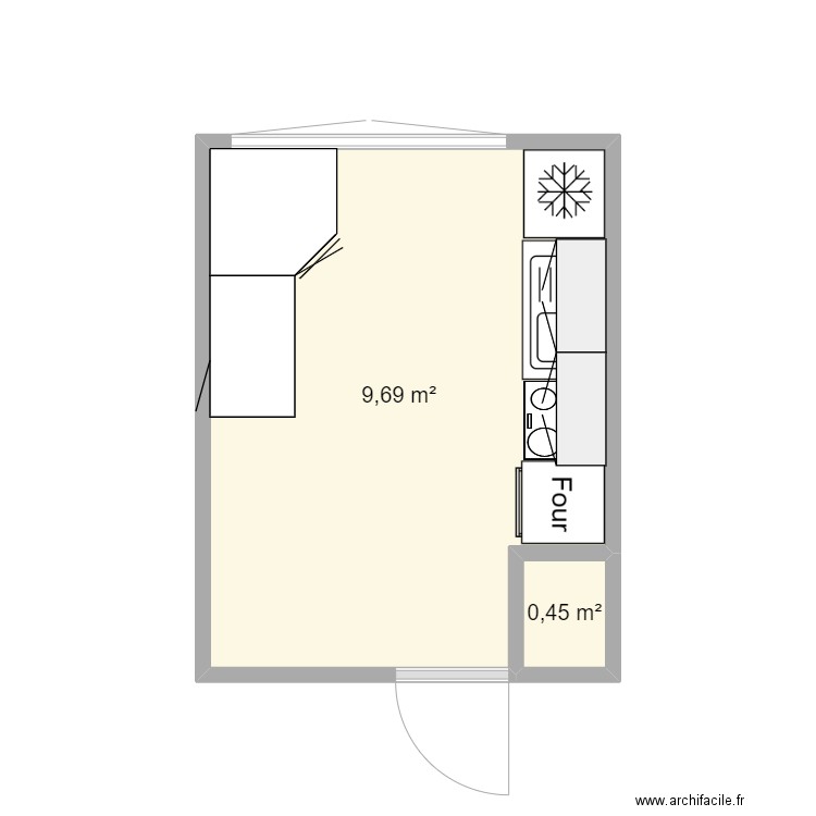 Cuisine. Plan de 2 pièces et 10 m2