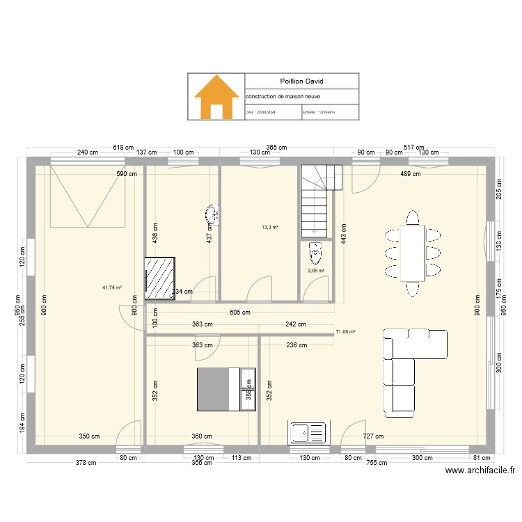 Poillon David. Plan de 4 pièces et 128 m2